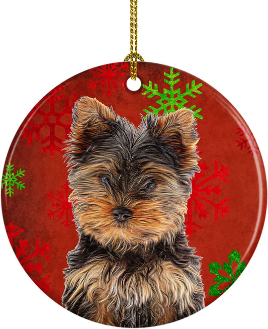 Yorkshire Terrier Ceramic Ornament - Red Snowflakes Holiday Decoration for Christmas Tree