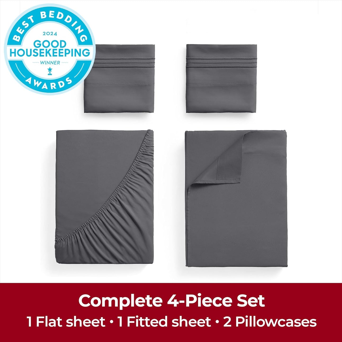Mellanni Extra Deep California King Sheets - Hotel Luxury, Ultra Soft & Cooling Bedding - 4 PC Set in Gray