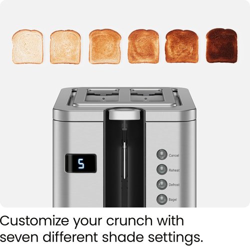 Chefman 2-Slice Digital Toaster - Stainless Steel with Extra-Wide Slots for Bagels | Defrost & Reheat Functions