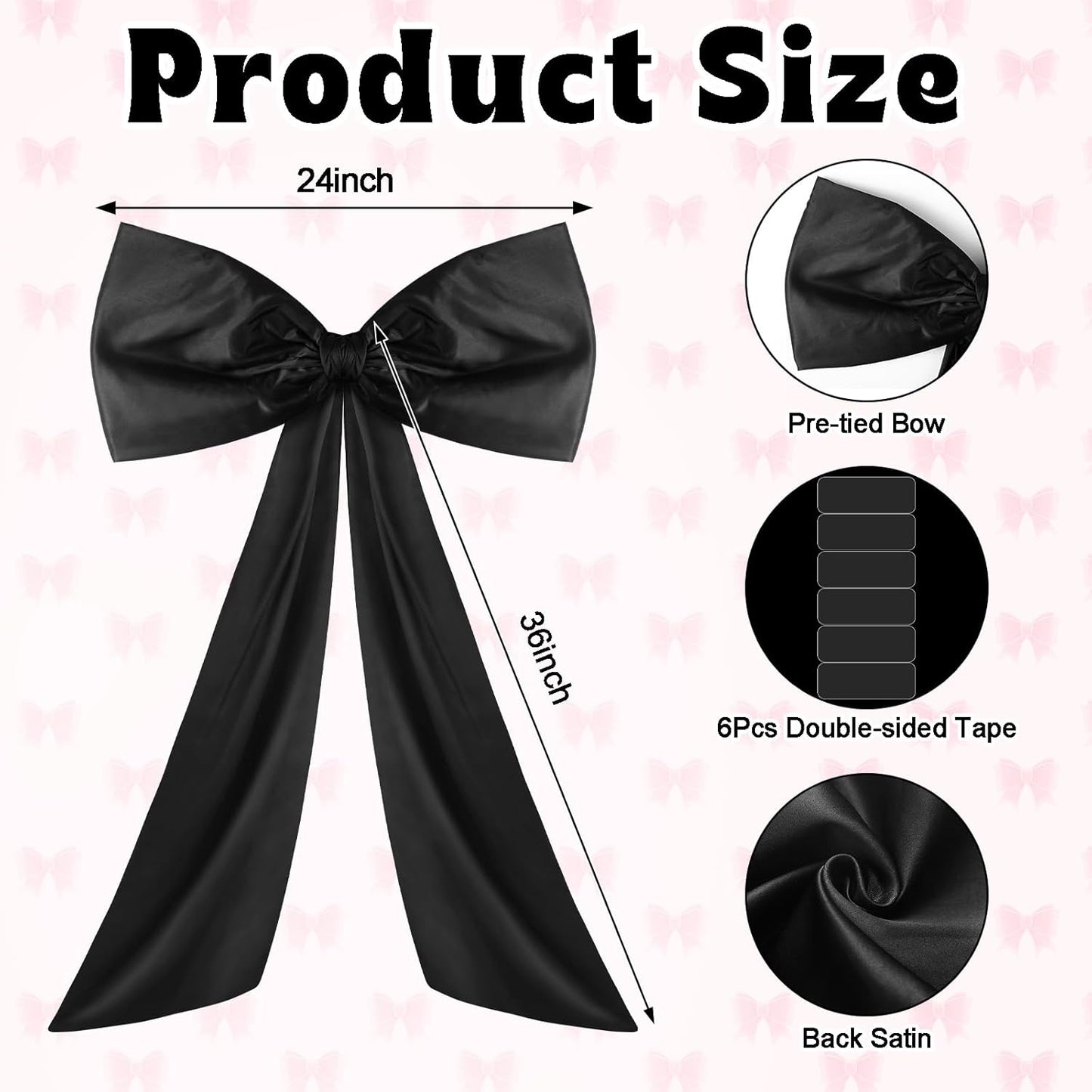 Wavwavw Large Black Bow Decor - Giant Satin Ribbon Tie for Birthday & Wedding | 24 x 36 Inches