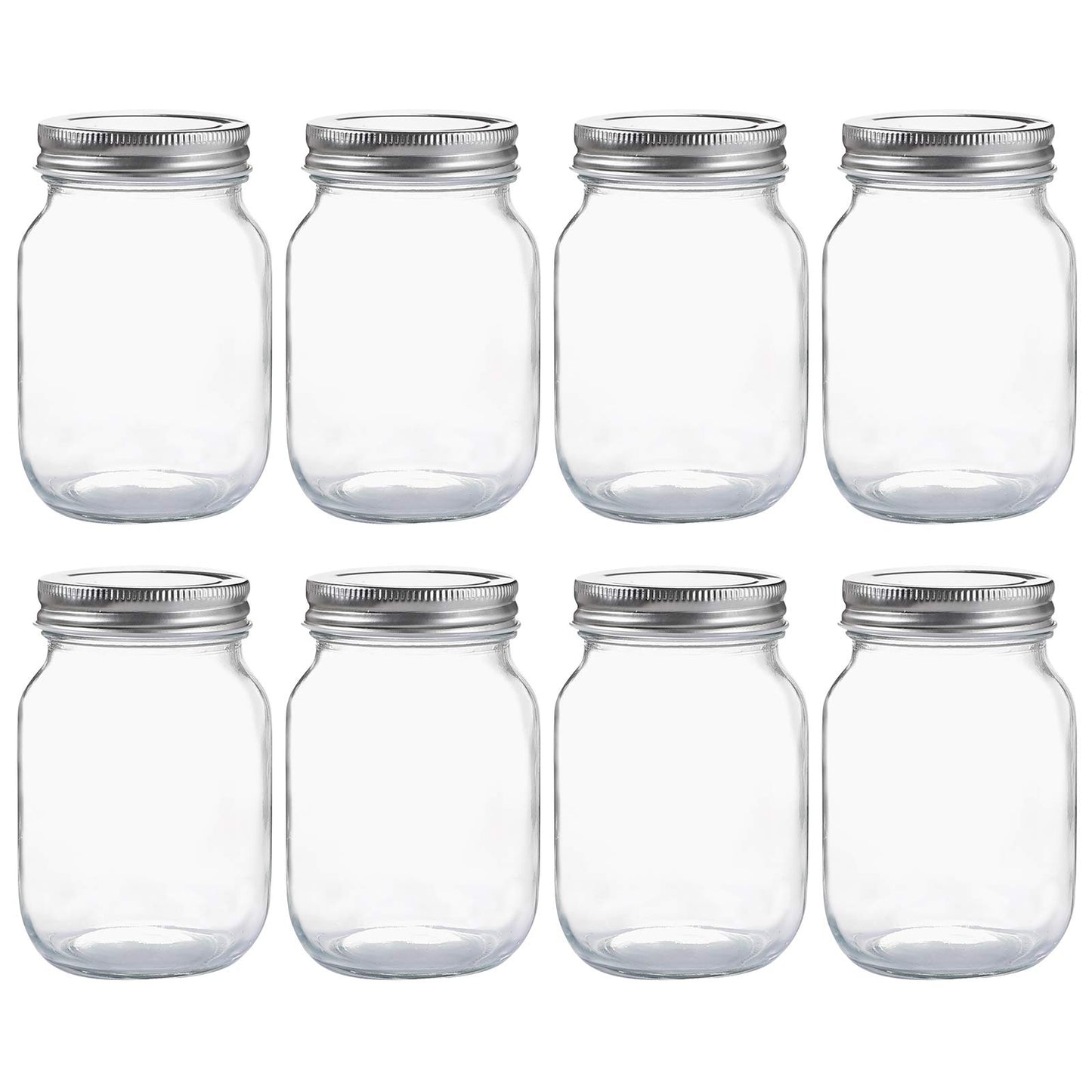 YINGERHUAN Glass Regular Mouth Mason Jars, 16 oz Clear Glass Jars with Silver Metal Lids for Sealing, Canning Jars for Food Storage, Overnight Oats, Dry Food, Snacks, Candies, DIY Projects (8PACK)
