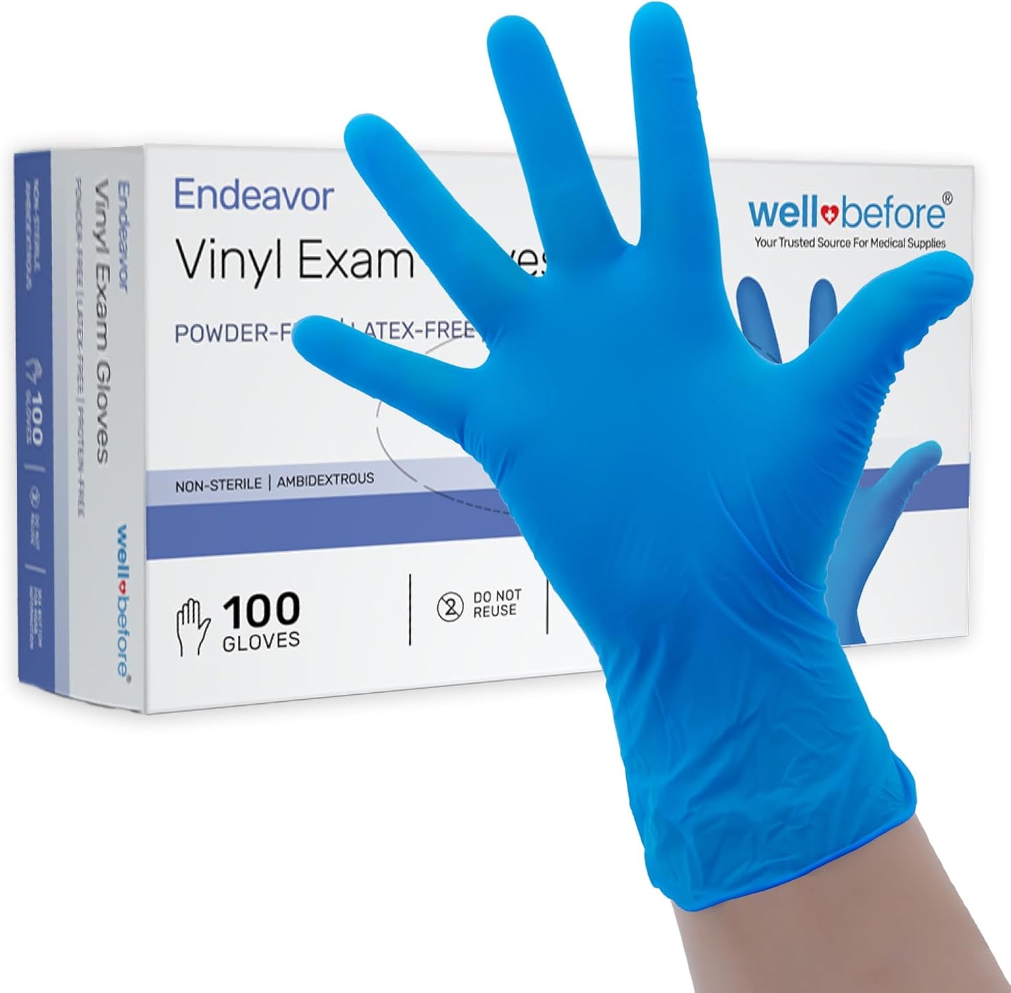 Well Before Vinyl Exam Gloves - Powder-Free, Latex-Free, Disposable for Medical & Food Prep | 100 Count