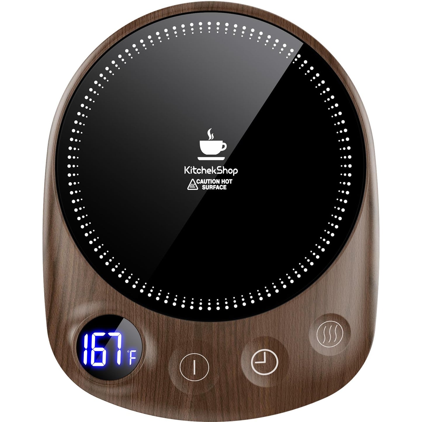 KitchekShop Coffee Mug Warmer - Fastest Heating & Highest Temperature, Coffee Cup Warmer for Desk Auto Shut Off, 4 Temp Settings & 1-12H Timer, Smart Electric Beverage Warmer for Coffee, Tea (Wood)