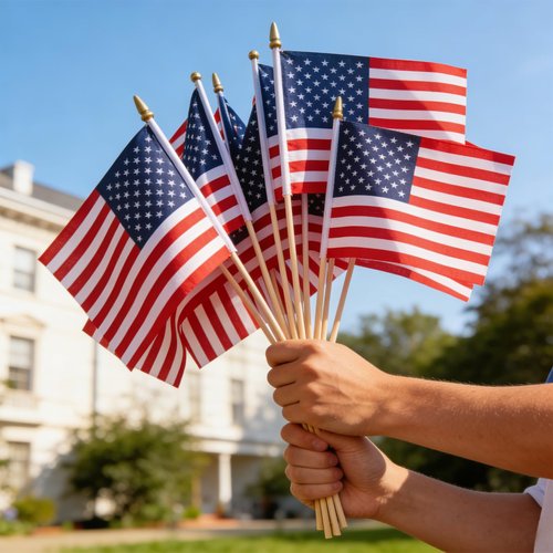 12 Pack Small American Flags - 4x6 Inch Mini USA Hand Held Stick Flag with Safety Spear Top, 250th Anniversary, Memorial Day, Outdoor 4th of July Decorations, Veteran's Day Patriotic Decor