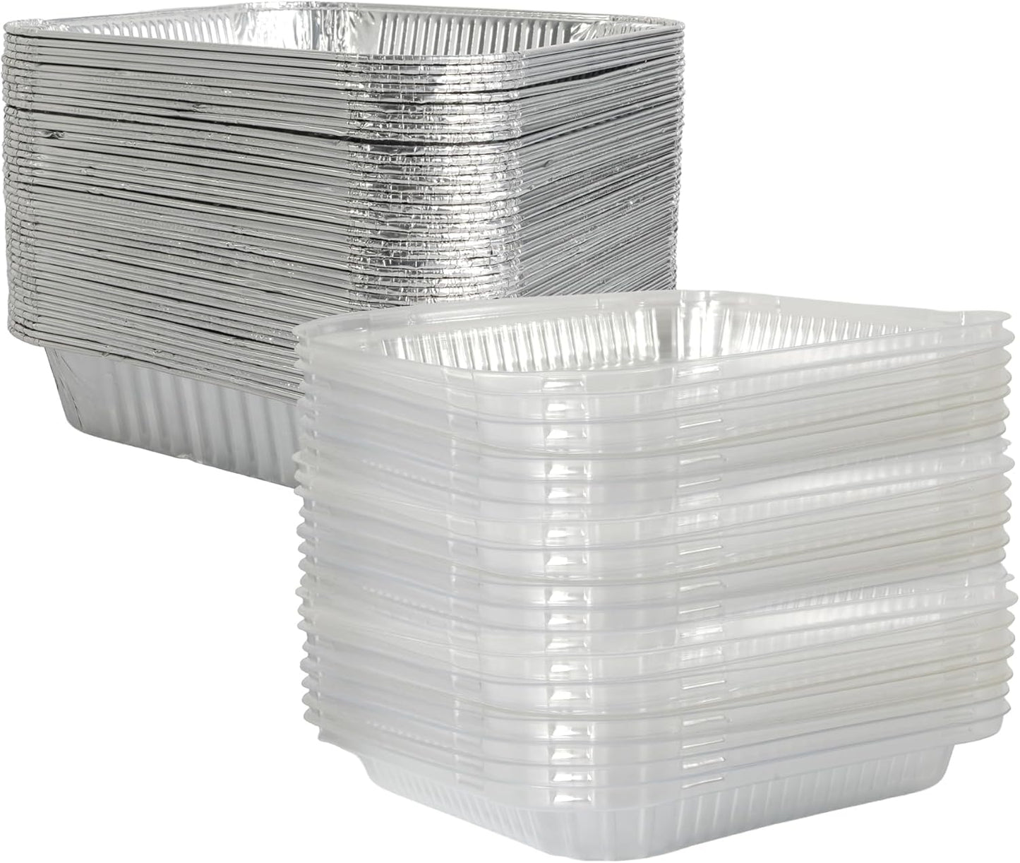 Primo Lines Aluminum Foil Disposable Pans - 40 Pack, 8" x 8", Oven-Safe & Leak-Proof Trays for Catering, Meal Prep & Baking