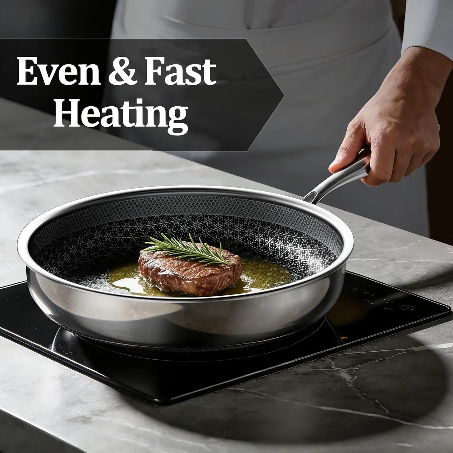Skiennix 10-Inch Hybrid Nonstick Frying Pan | 5-Ply Stainless Steel Skillet - Dishwasher & Oven Safe Up to 800°F