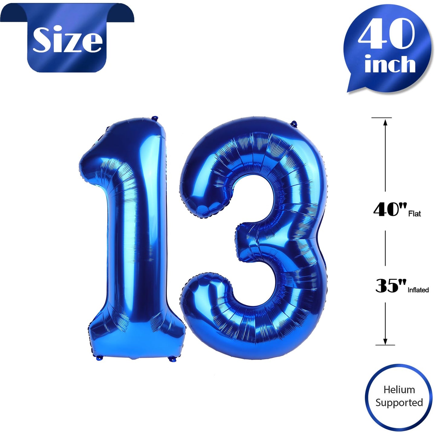 Navy Blue Number 13 Balloon 40 inch, 13 Number Balloons, 13th Navy Blue Birthday Decorations, 13 Year Old Girls Boys Blue Party Supplies