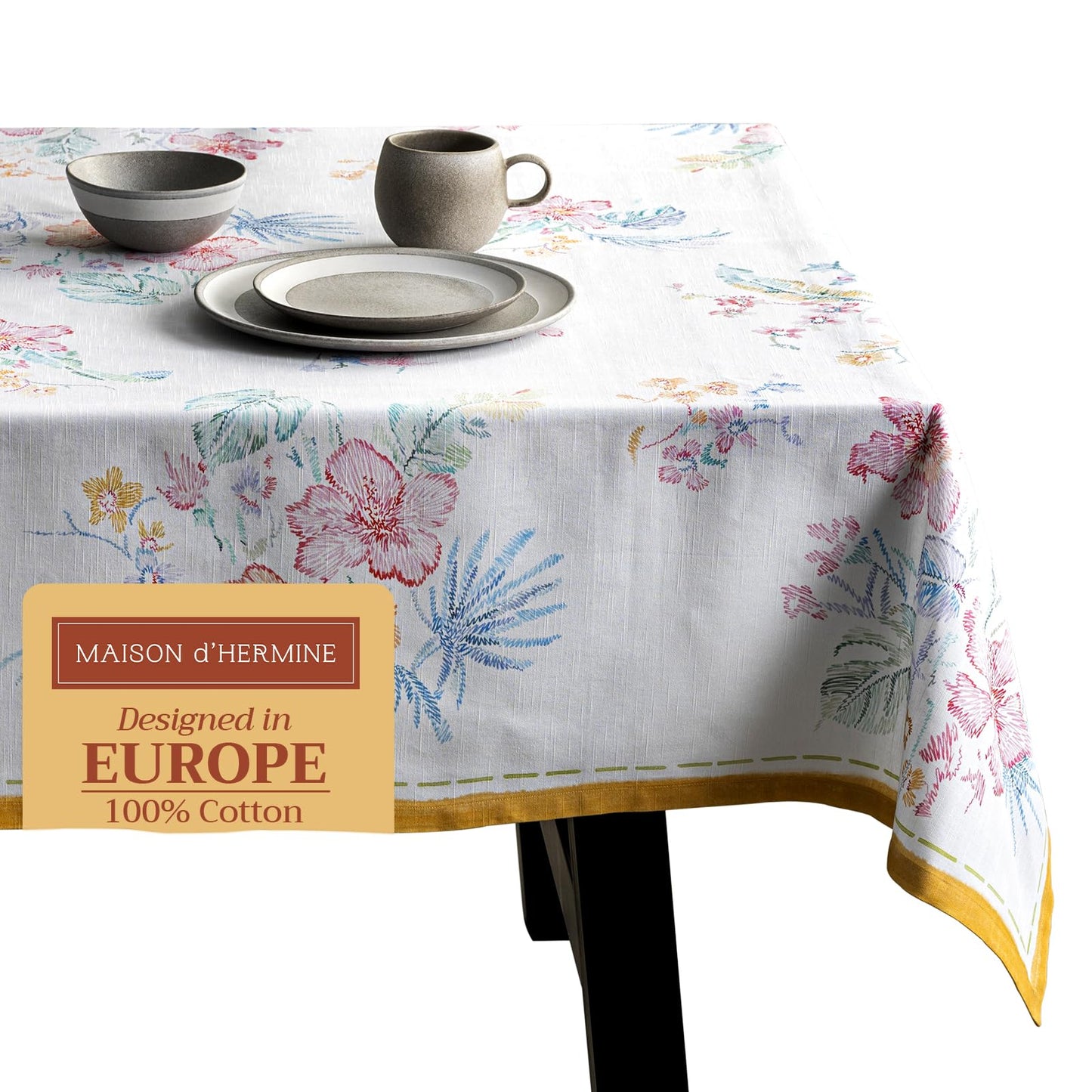 Maison d' Hermine Table Cloth Rectangle Table 100% Cotton 70 x 90 Inches Tablecloth Reusable Decorative for Dining Kitchen Room Farmhouse Home Gifts for Mothers Day Spring Summer - Paradise Island