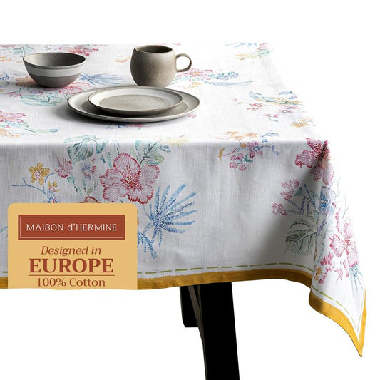 Maison d' Hermine Table Cloth Rectangle Table 100% Cotton 60 x 90 Inches Tablecloth Reusable Decorative for Dining Kitchen Room Farmhouse Home Gifts for Mothers Day Spring Summer - Paradise Island