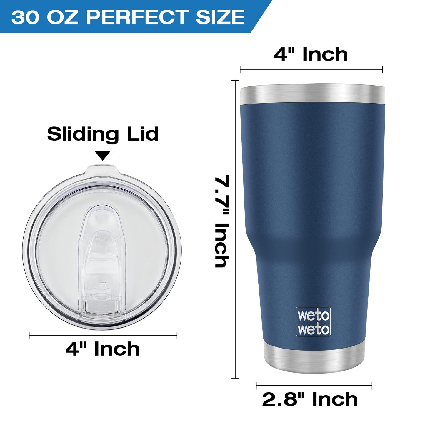 WETOWETO 30 oz Tumbler Stainless Steel Vacuum Insulated Coffee Cup Double Wall Vacuum Coffee Cup Thermal Cups for Hot and Cold drinks, Suitable for Beach, Travel (Navy Blue, 1 Pack)