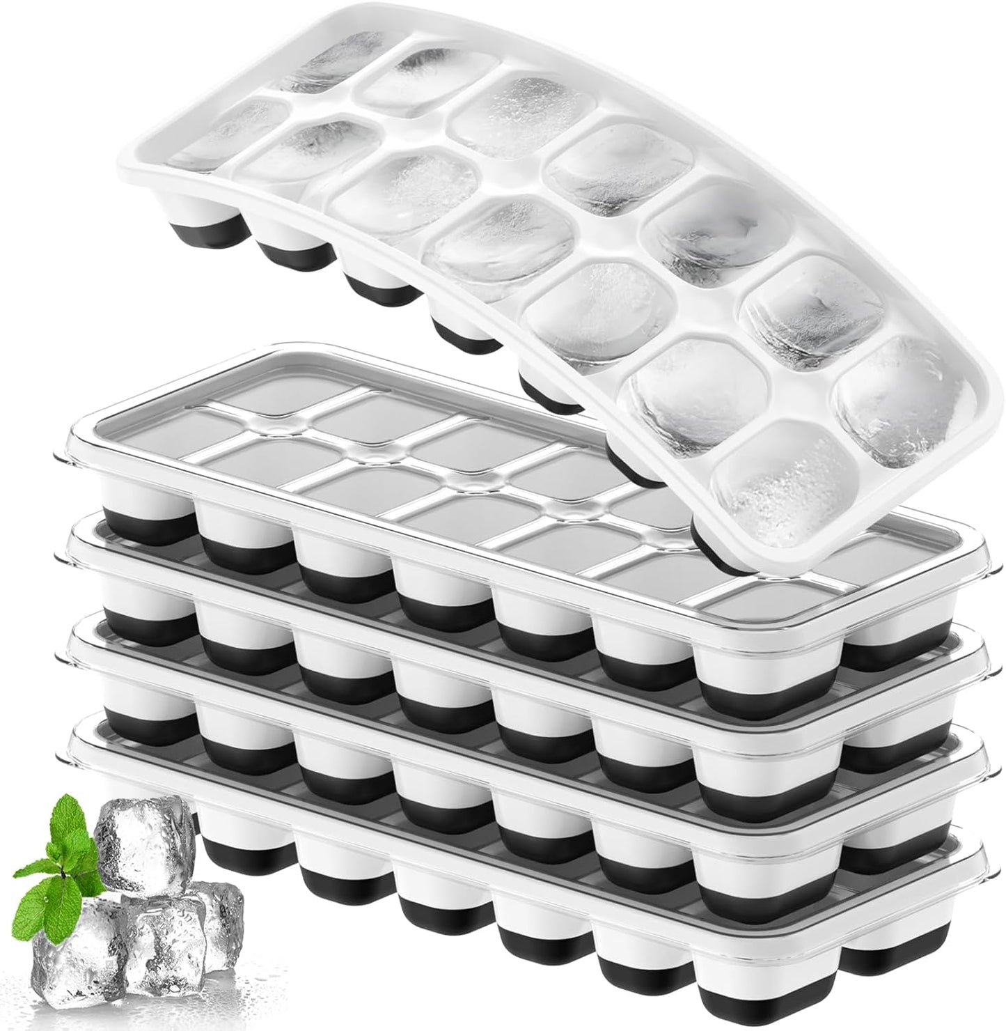 Stackable Silicone Ice Cube Tray Set by [Brand Name] - Easy Release, BPA-Free Molds for Cocktails & Drinks - Black, 5 Pack