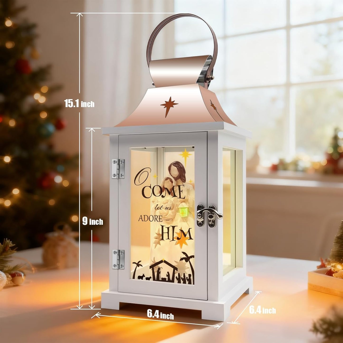 Regine Switzerland Christmas Nativity Set - 15.1" Tall Lantern for Table Centerpieces & Holiday Decor