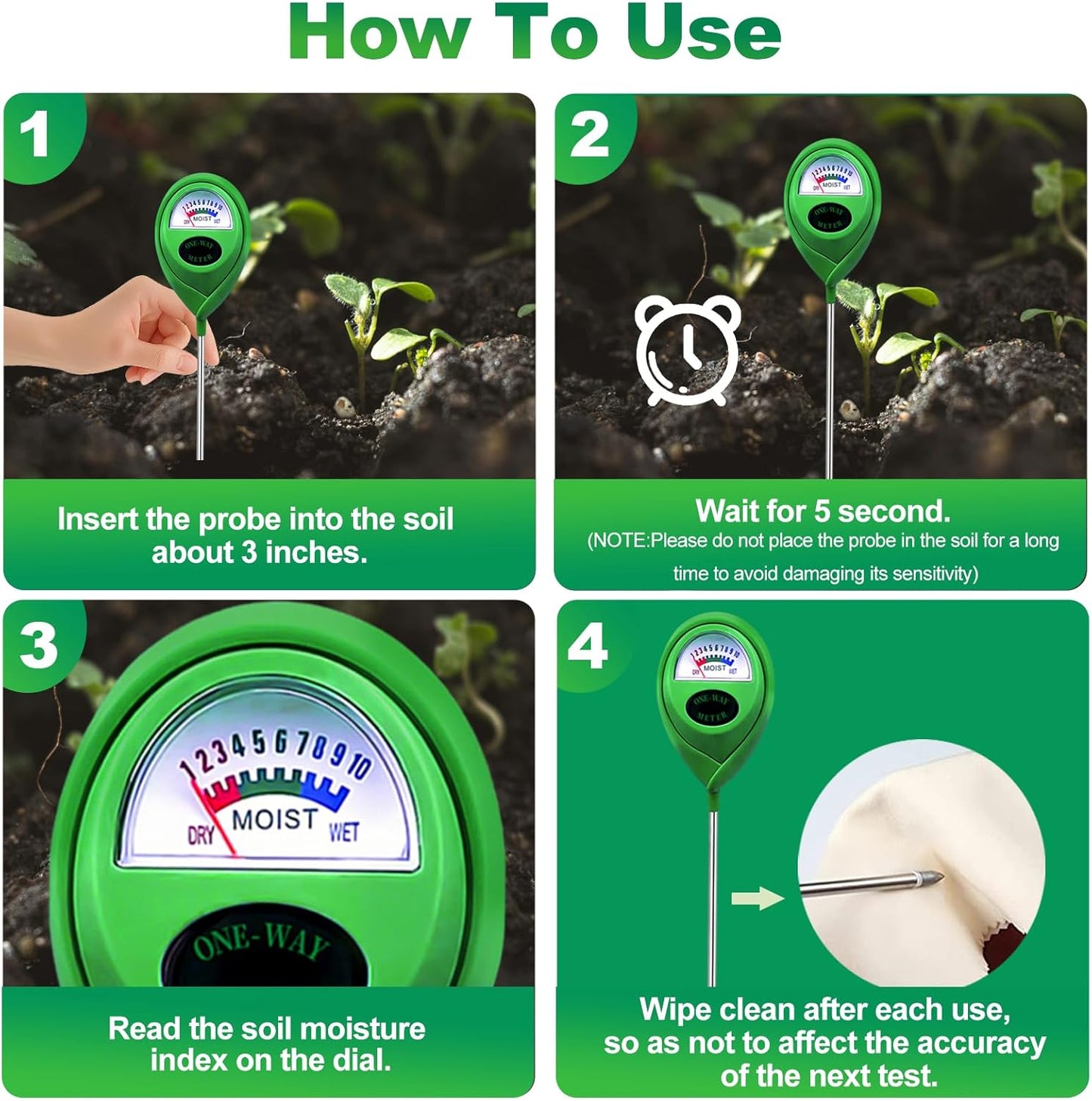 Soil Moisture Meter - Accurate Plant Water Tester for Indoor & Outdoor Use | No Battery Required