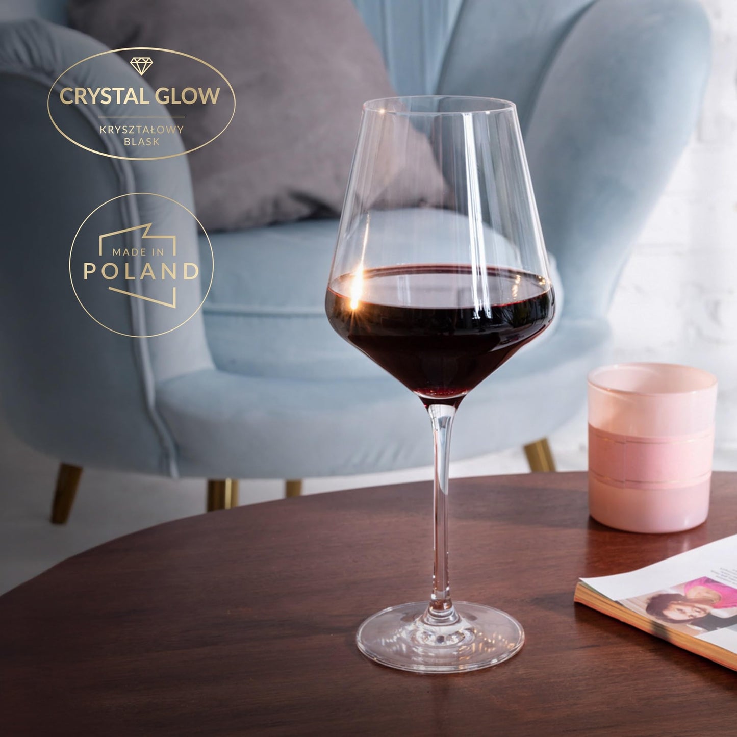 Krosno Classic Red Wine Glasses Set of 6 pieces, 16.6 oz, Avant-Garde Collection, Crystal Glass Thin Rim Long Stem Unique Elegant Premium, Dishwasher Safe, Made in Europe
