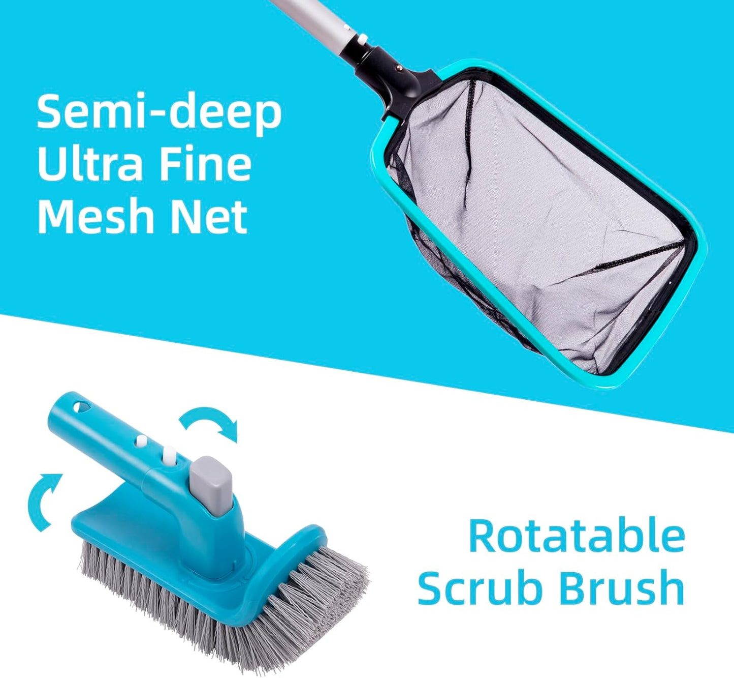 Sepetrel Deluxe Swimming Pool Cleaning Kit - 2 Brush Heads & 2 Skimmer Nets | No Pole Included