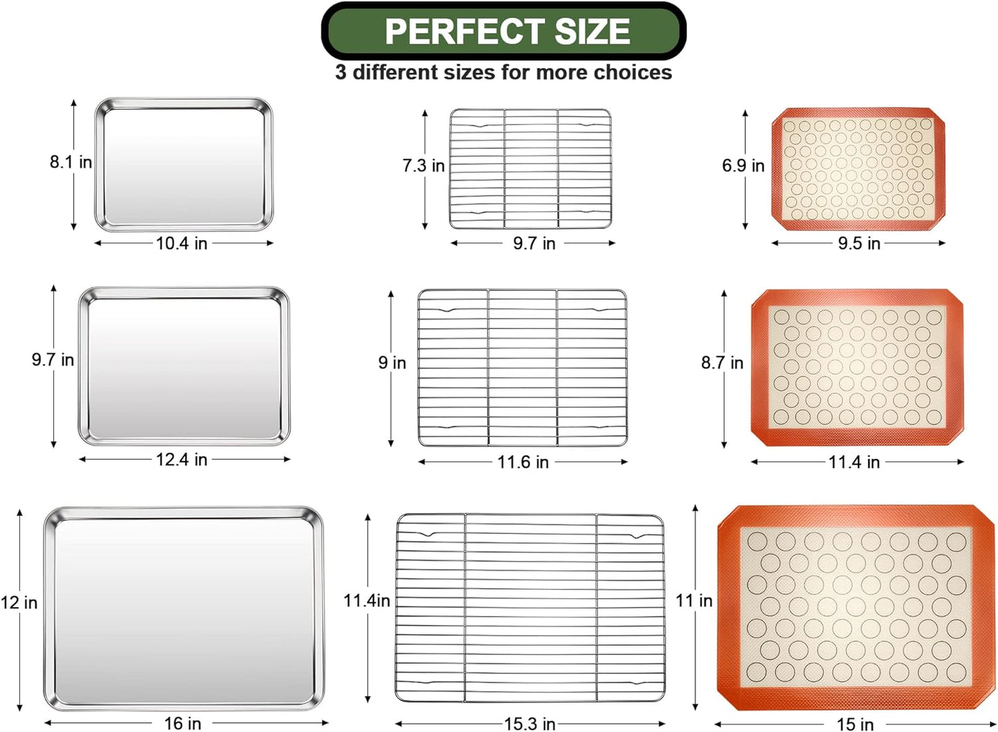 Skiennix Baking Sheet Tray Set - Heavy Duty Stainless Steel Cookie Pans with Silicone Mats | 9-Piece Set in Red