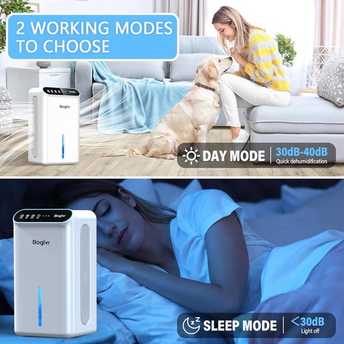 Dehumidifier | Regine Switzerland Quiet Home Unit for 1000 Sq.Ft - Auto Shut Off, Aromatherapy, 7-Color LED Light