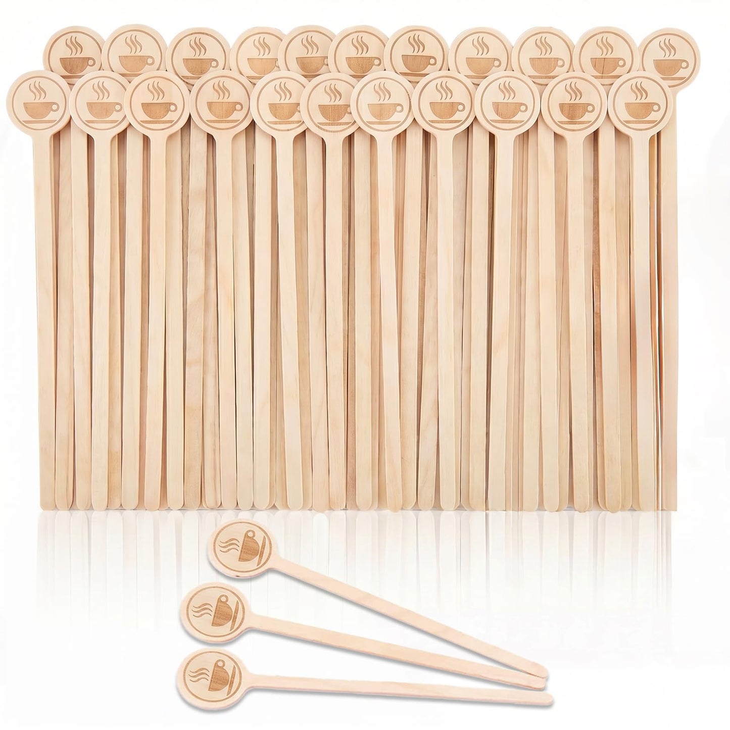 100Pcs Coffee Stirrers-5.9 Inch Natural Wooden Stir Sticks with Round Ends, Disposable Biodegradable Cafe Grade Coffee Stir Sticks Wood Beverage Mixer for Coffee Cocktails Milk Tea