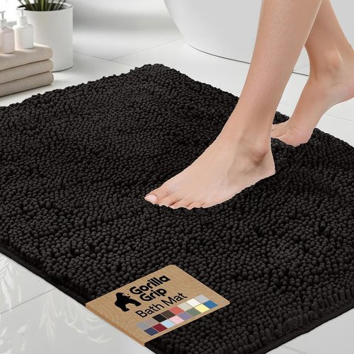 GORILLA GRIP Bath Rug Mat - Thick Soft Absorbent Chenille | Quick-Dry Microfiber, 36x24, Black