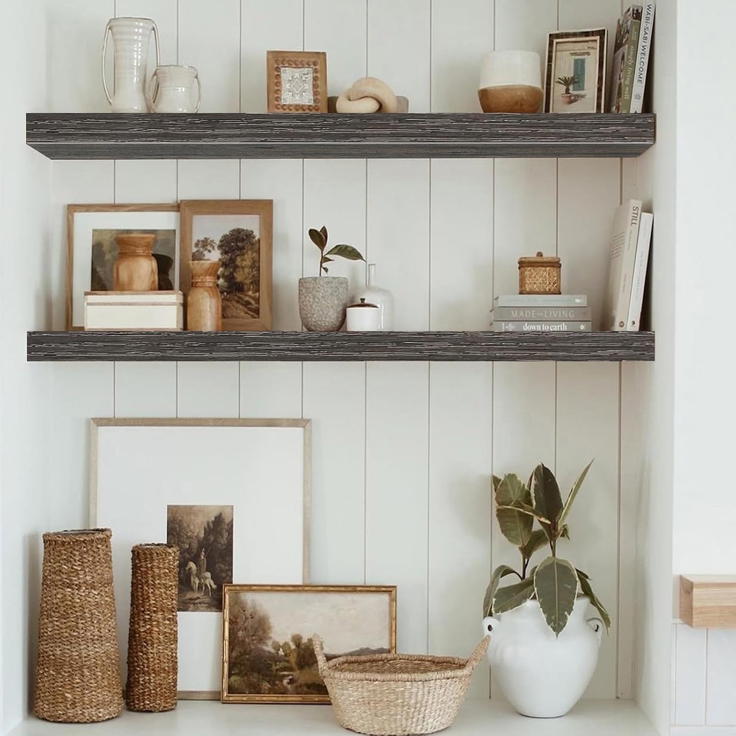 QEEIG Floating Shelves - Wall Mounted Display Shelves for Home Decor | Set of 2, 35.4" x 9.3", Grey
