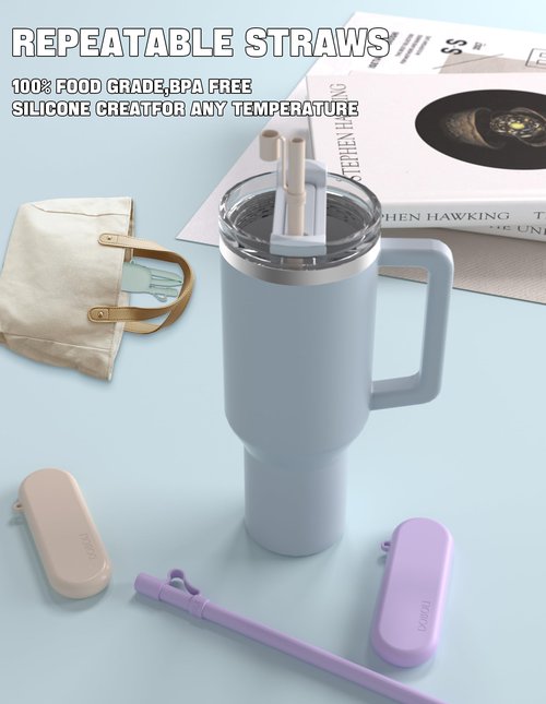 Doboli Reusable Straws with Case,12 inch Long Silicone Reusable Straws with Case, Portable Straw Foldable Drinking Travel Straw, Compatible with Stanley Owala 40 oz 30 oz Cup Tumbler 3 Set
