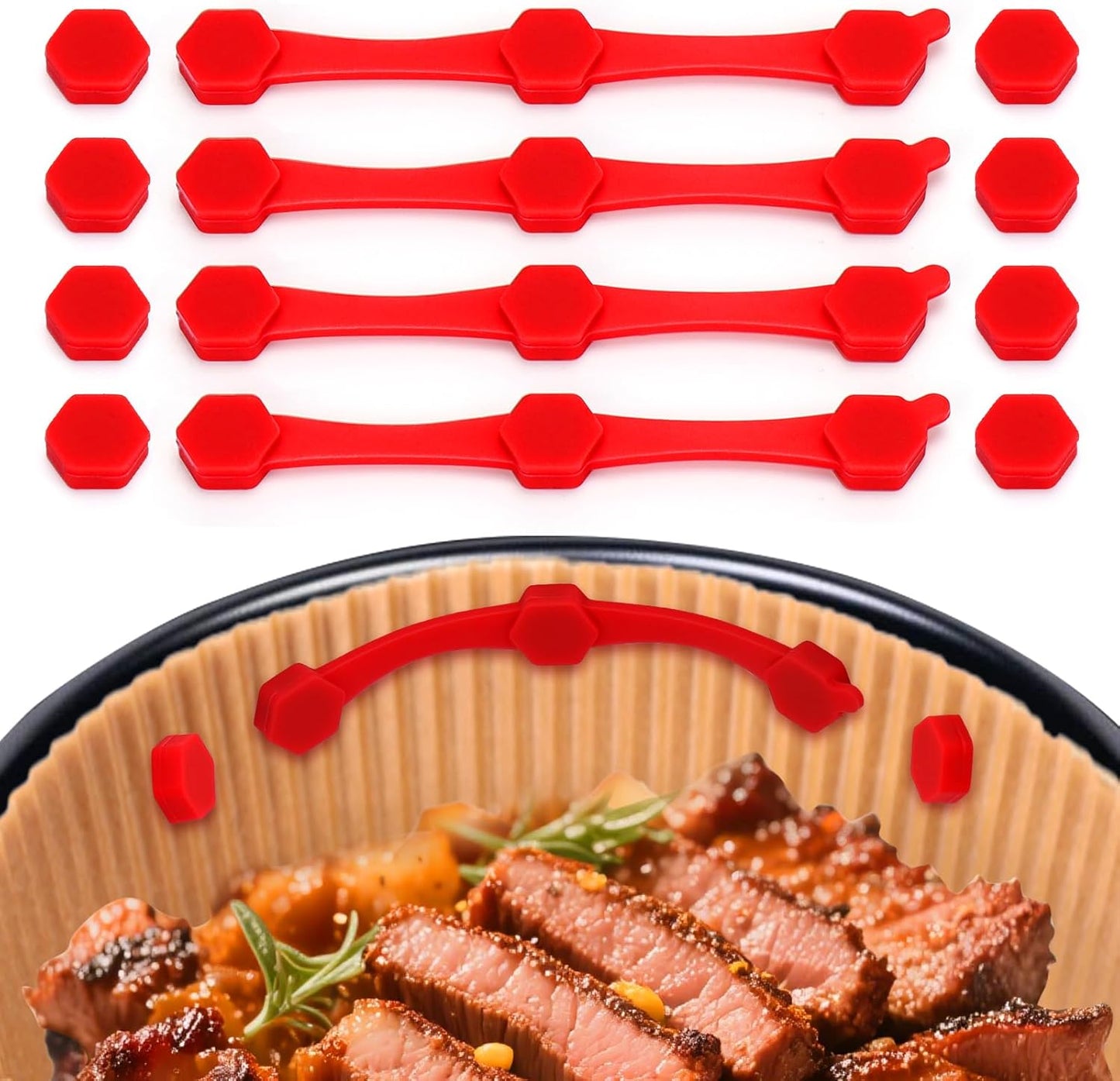 Skiennix Air Fryer Magnets - High-Temp Resistant Silicone Buckles for Parchment Paper | 12PCS, Red