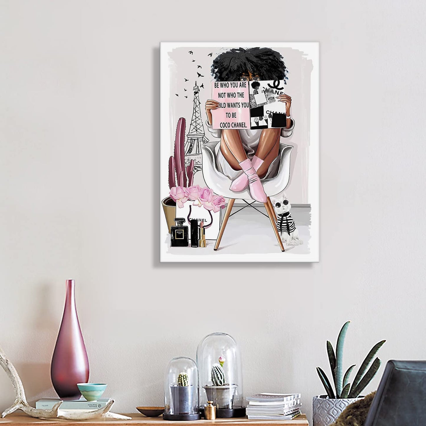 Girls Room Wall Art Girl Reading Fashion Picture Print on Canvas Bathroom Wall Decor Modern Female Room Artwork Wall Decorations for Teen Girls Woman Bedroom Ready to Hang(BE WHO YOU ARE)