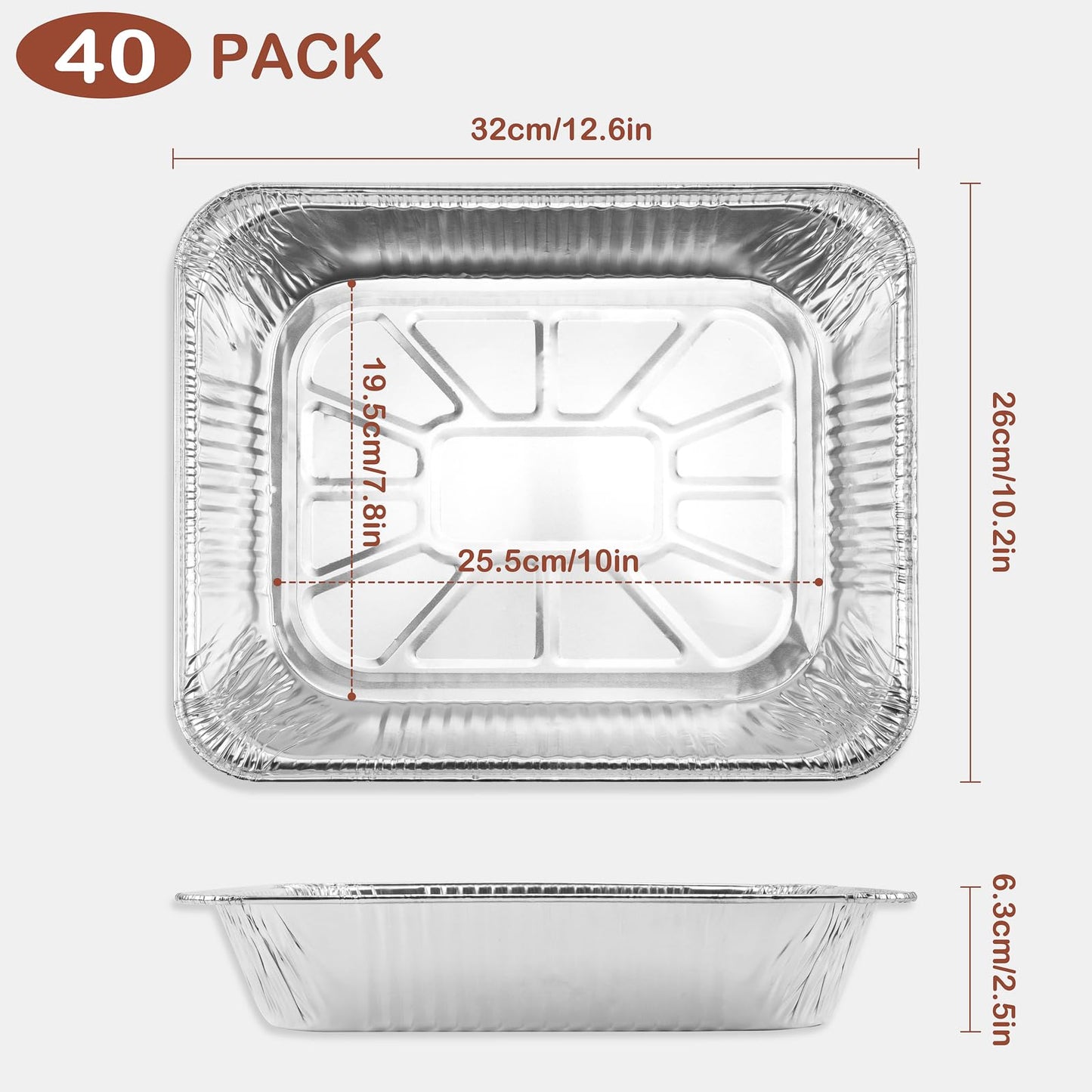 Roponan 9x13 Aluminum Foil Pans, 40-Pack Half Size Disposable Aluminum Foil Trays, Deep Steam Table Pans for Cooking, Baking, Grilling, Roasting, Heating & Serving Food