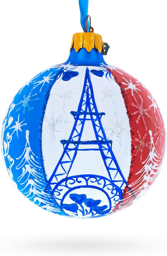 Eiffel Tower Glass Ball Christmas Ornament - 3.25 Inch Paris Souvenir