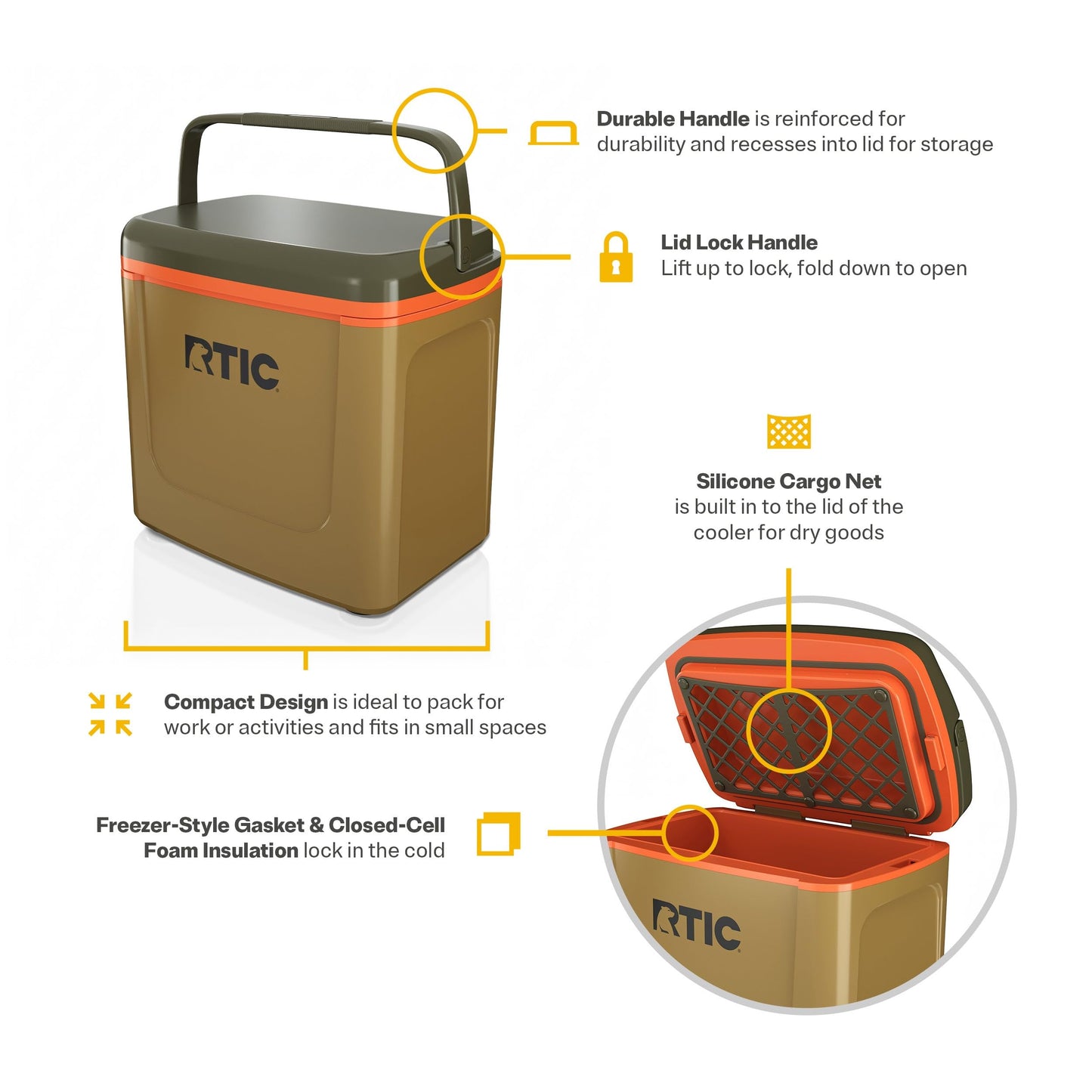 RTIC 8 QT Road Trip Personal Cooler, Small, Compact, Insulated, Portable Ice Chest Box for Food, Drink, Beverage, Beach, Camping, Picnic, Fishing, Boat, 12-Can Capacity, Trailblazer