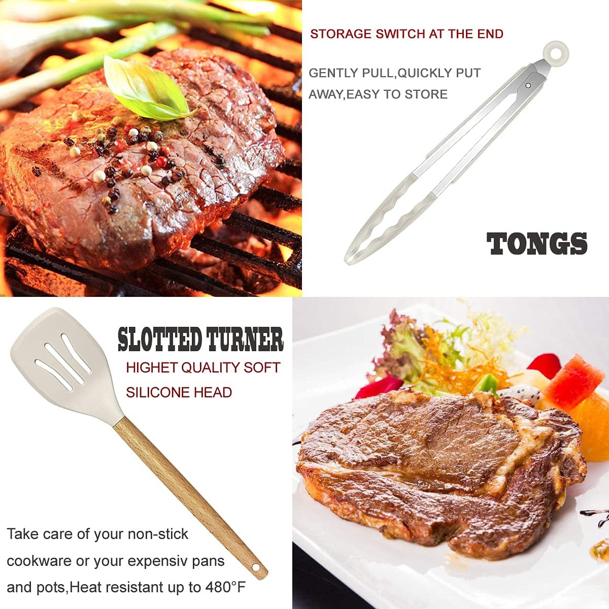 Skiennix Kitchen Utensils Set - 35-Piece Heat-Resistant Silicone & Wooden Cooking Tools for Nonstick Cookware