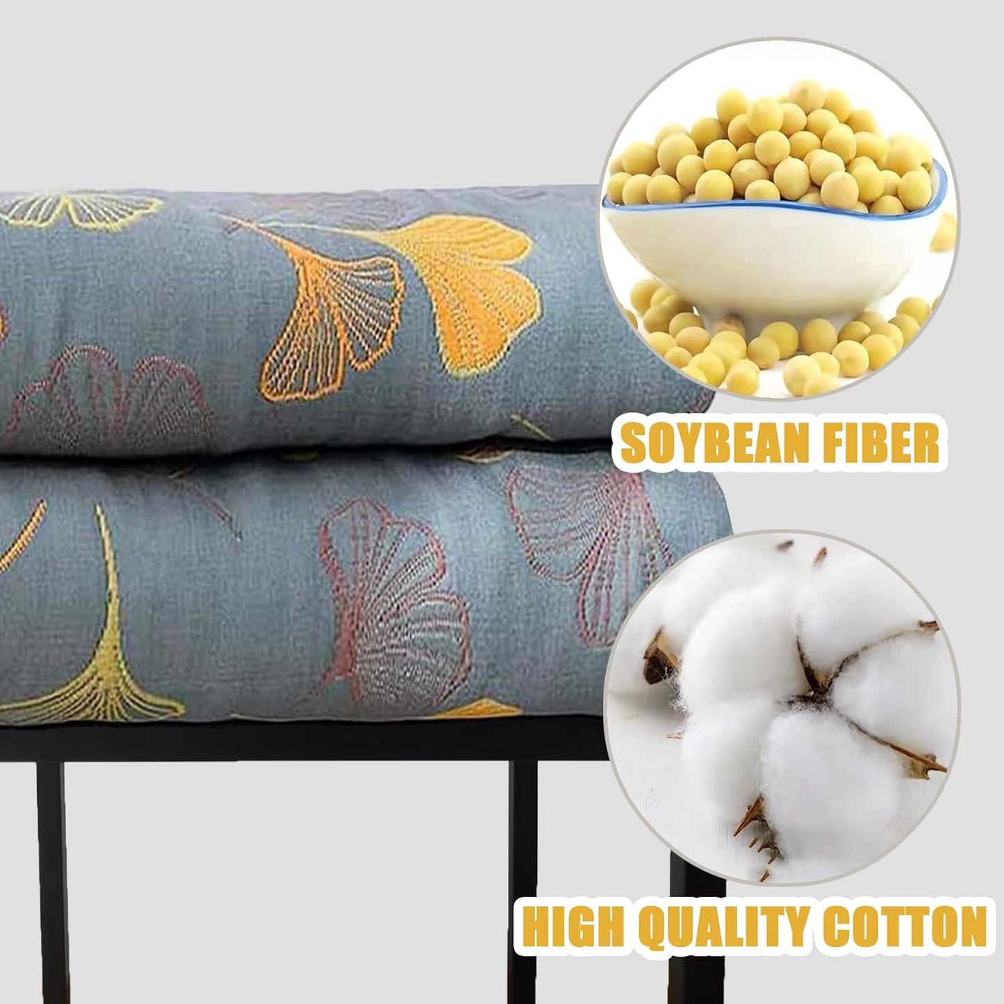 Reversible Ginkgo Quilted Throw Blankets Cotton Muslin Quilted Throw Blankets Soft King Size Throw Blanket Lightweight Breathable Throw Blanket for Couch (79''W*91''L)