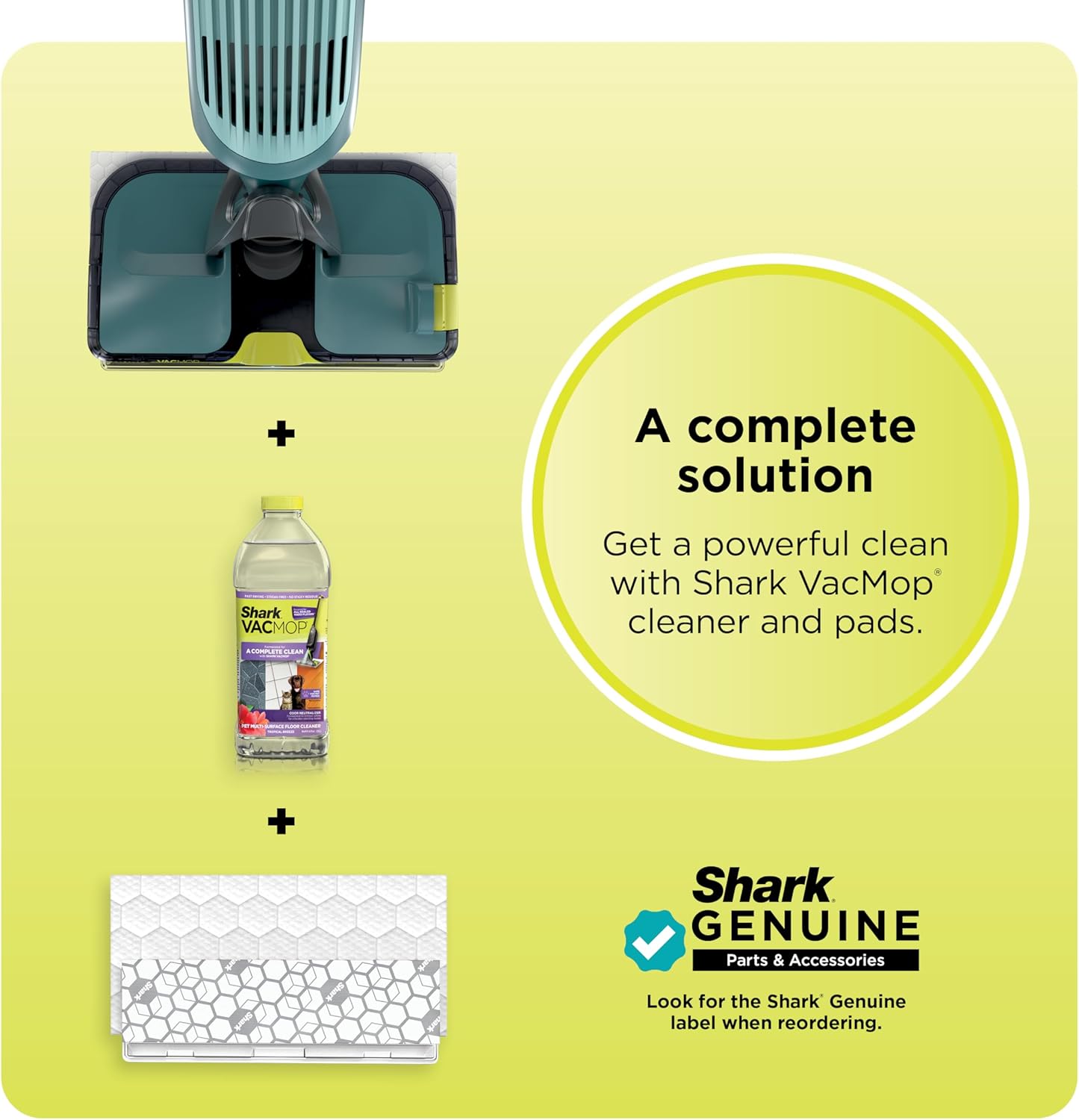 Shark VACMOP Cordless Hard Floor Cleaner - Powerful Suction & Illumination Light | Includes 4 Pads & 12oz Pet Solution