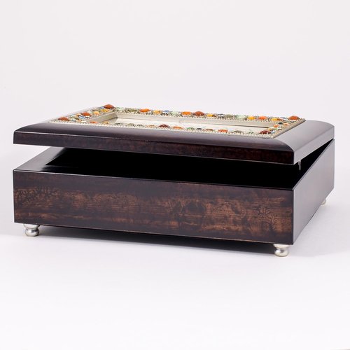 Cottage Garden Jeweled Music Box - Burlwood Finish Plays "You Are My Sunshine" Tune