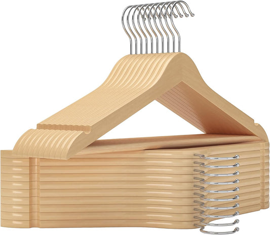 StorageWorks Wooden Clothes Hangers - 20 Pack for Coats, Shirts, Jackets & Suits | Natural Wood Finish