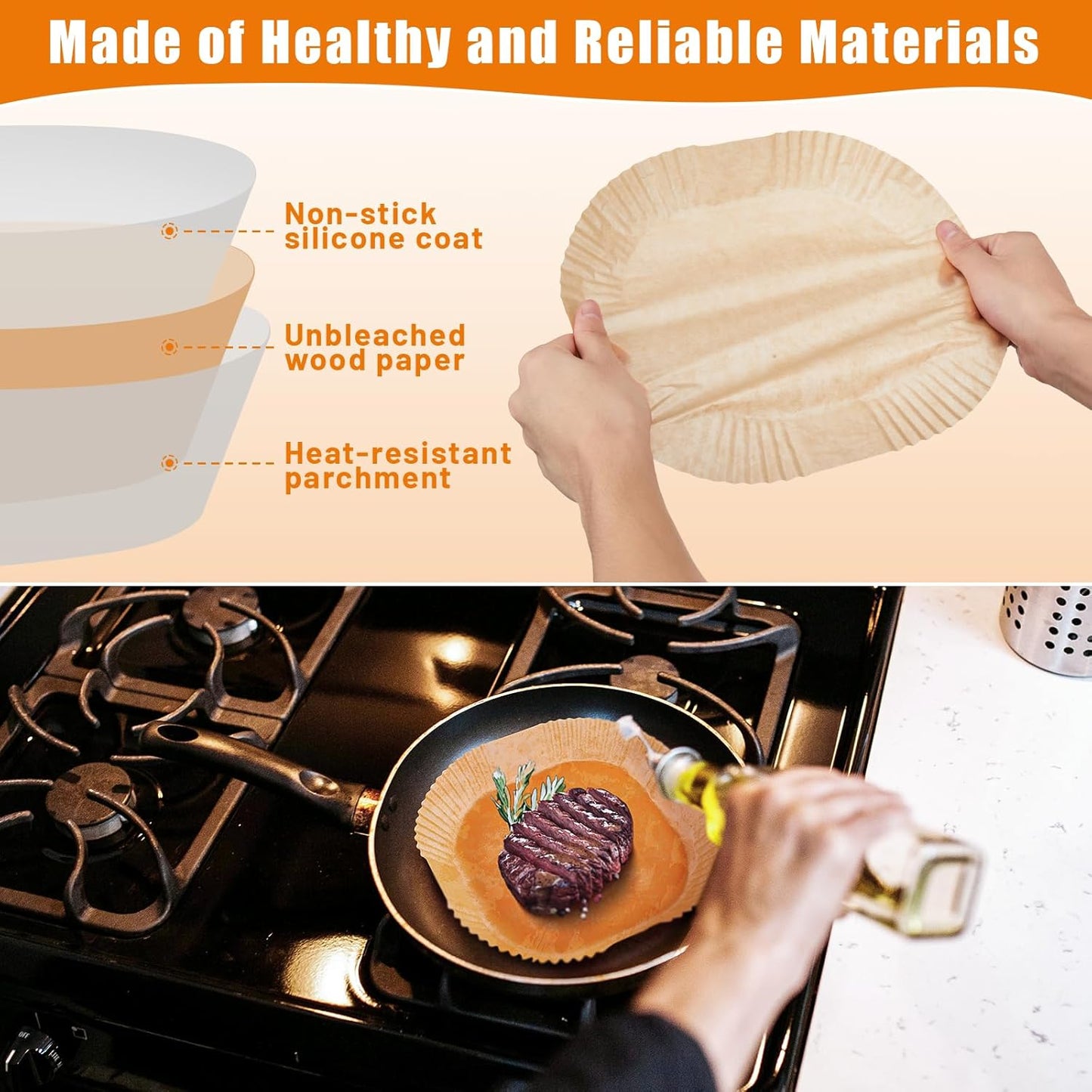 Air Fryer Liners | 200PCS Non-Stick Parchment Paper, 9-Inch Round for 5-8QT Air Fryers