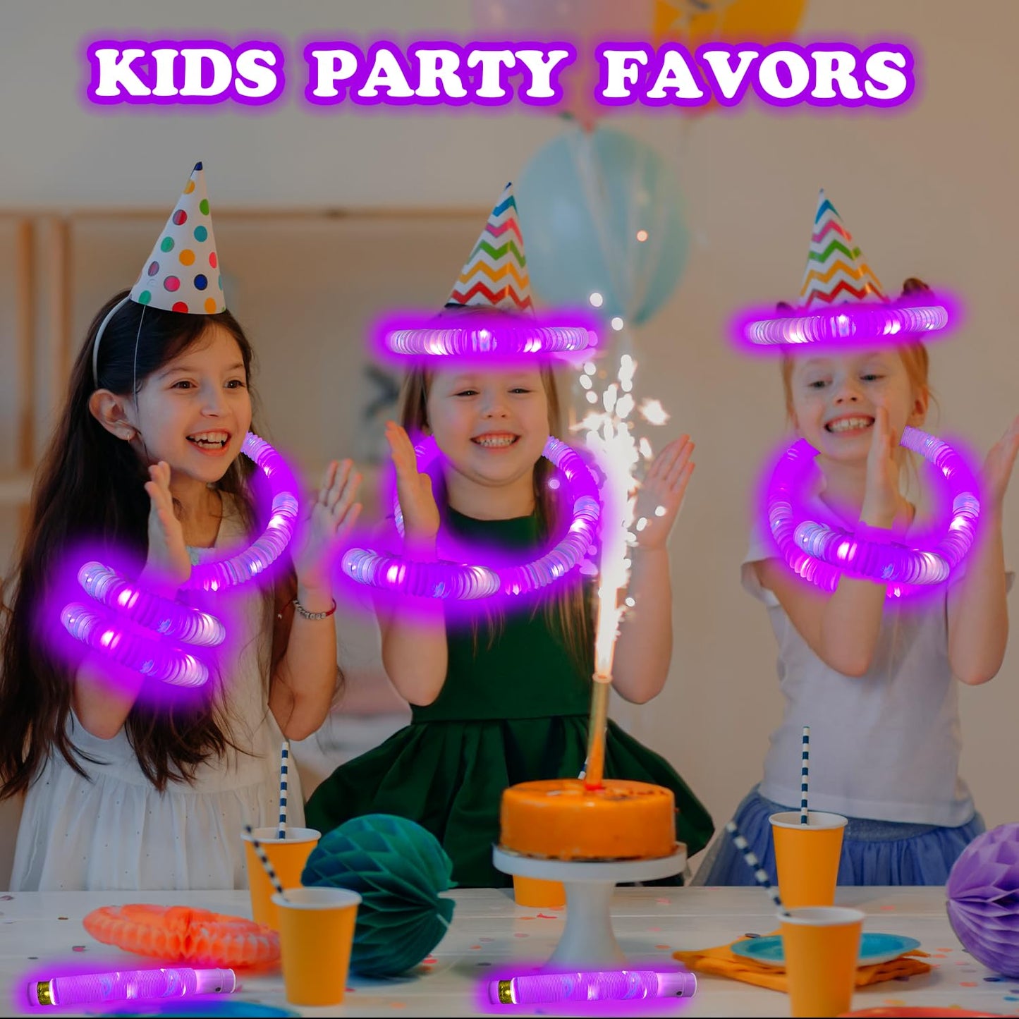 Purple Glow Sticks Pop Tubes,12-24PCS Light Up Necklaces & Bracelets,Mardi Gras Party Favors Accessories Decorations,Glow Birthday Wedding Carnival Valentines Day Party Supplies for Kids & Adults