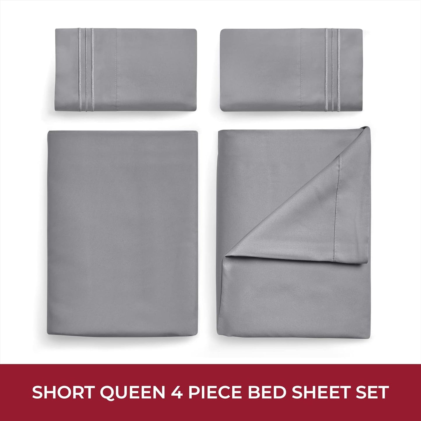 Mellanni RV Short Queen Sheets - Hotel Luxury Bedding Set | Extra Soft, Cooling, Deep Pocket - Gray, 4 PC