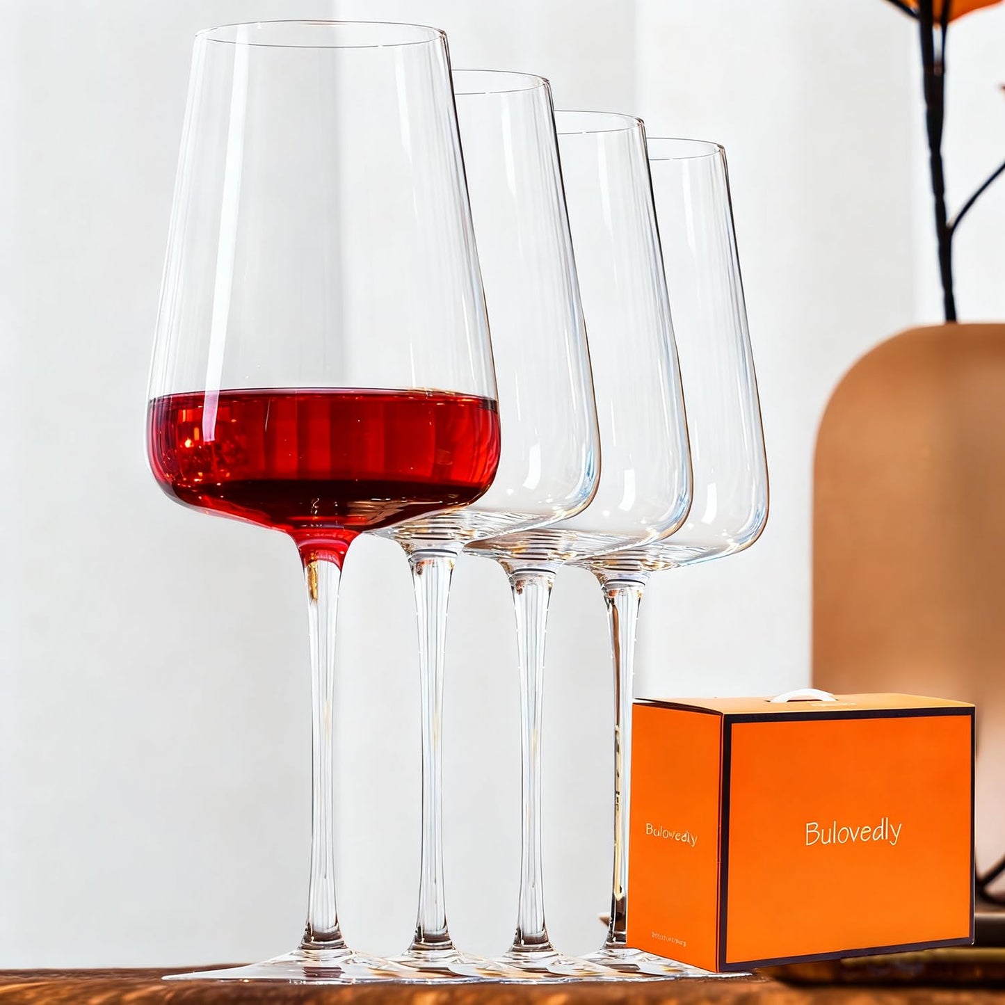 Red Wine Glasses Set of 4, Premium Crystal Wine Glasses Hand Blown,20 oz,Thin Rim,Long Stem,Perfect for Red or White,Daily Use,Unique Wedding Anniversary or Birthday Gift