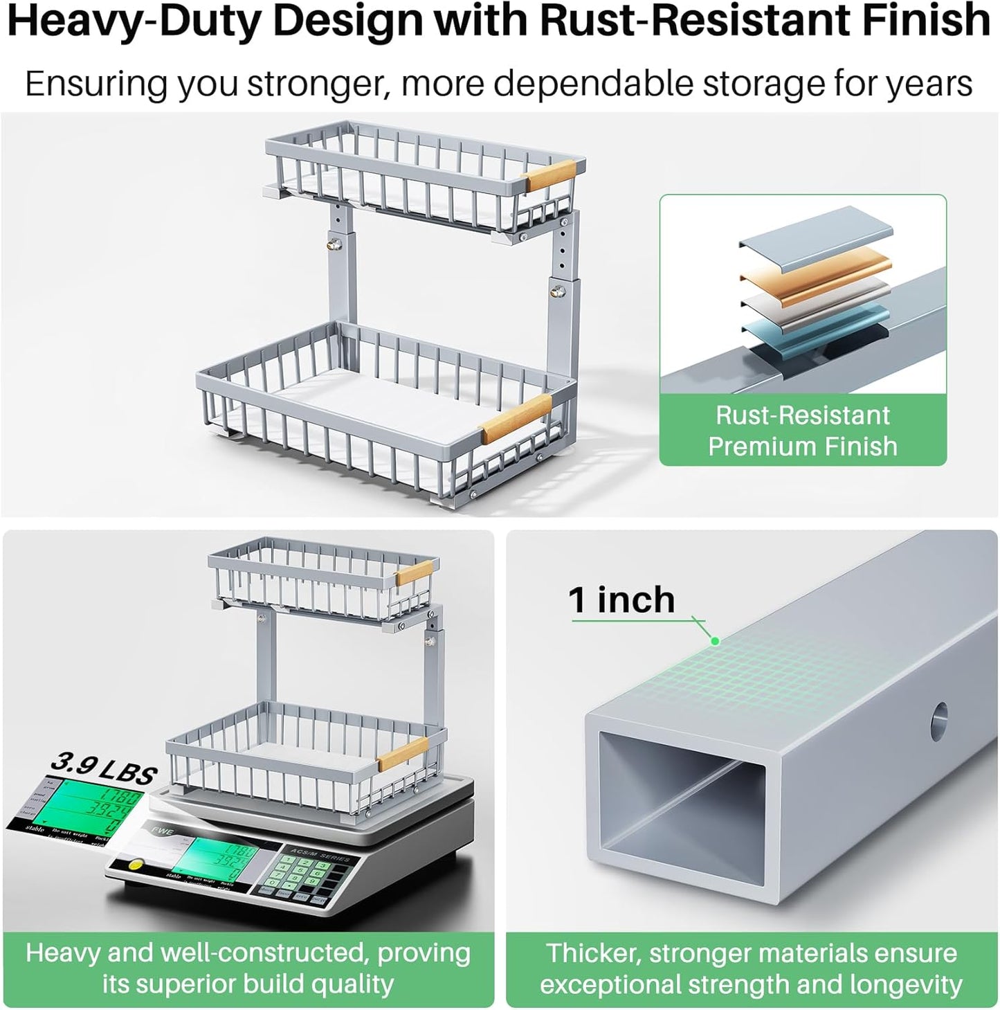 Kitstorack Under Sink Organizer - 2-Tier Metal Storage Rack with Pull-Out Drawers | Grey, 2 Pack