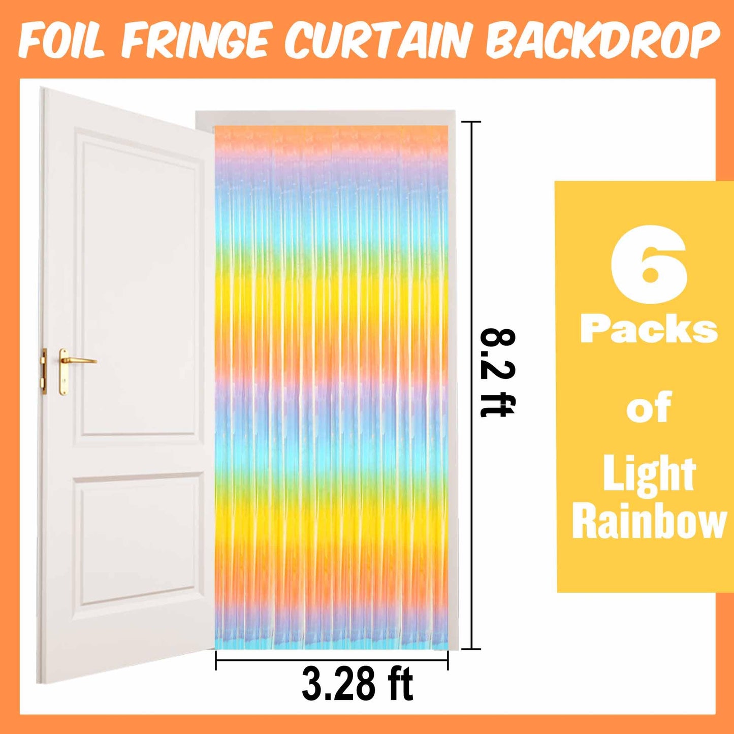6 Pack Light Rainbow Foil Fringe Curtains Backdrop, 3.28 x 8.2 Ft Metallic Streamers Tinsel Curtains Background for Photo Booth, Birthday, Christmas, Halloween, New Year Party Decorations