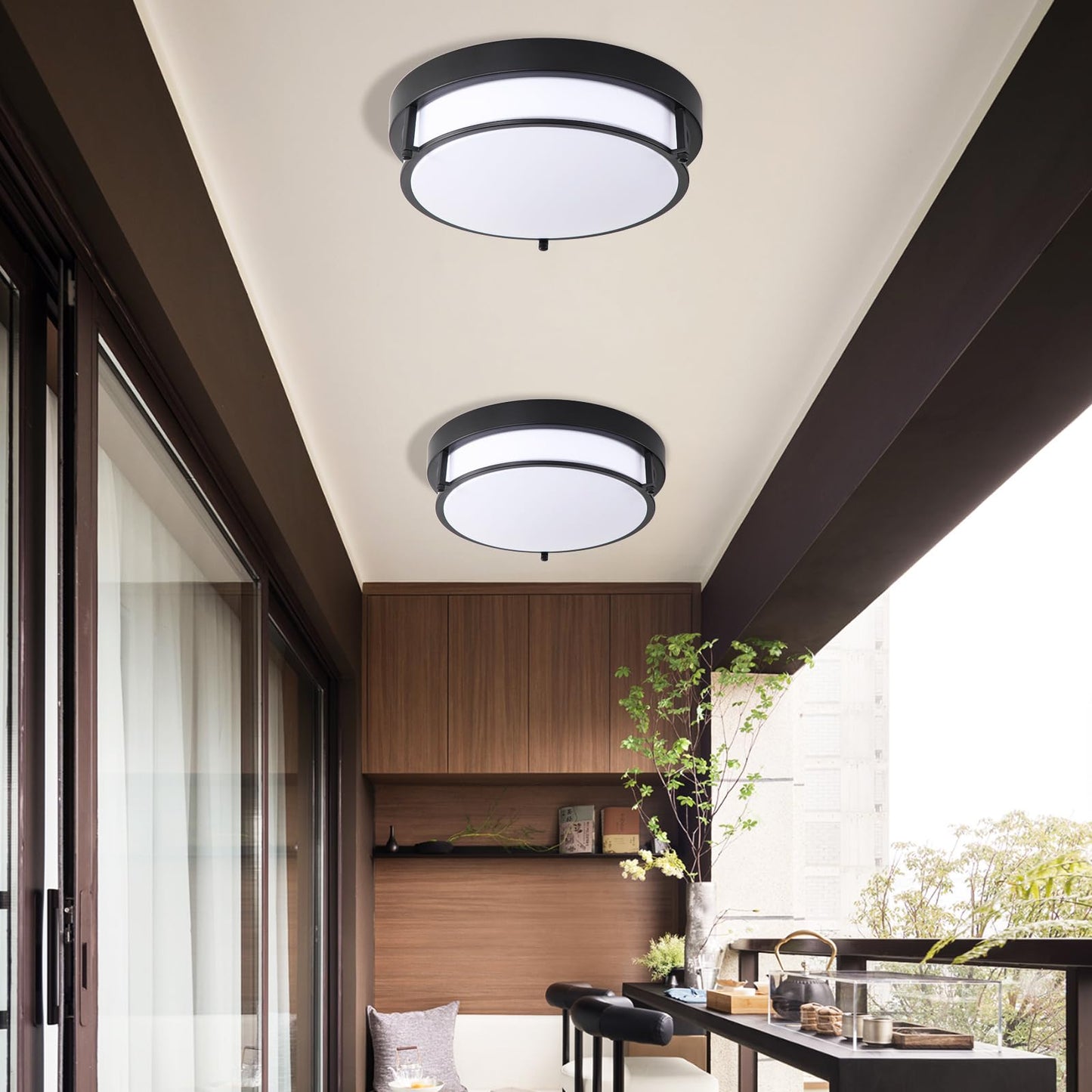 QHANTOMIZE 2 Pack Black Flush Mount Ceiling Light, 12 inch Hallway Light Fixtures, 2-Light Modern Light Fixtures Mount for Kitchen Living Room Bedroom, E26 Socket