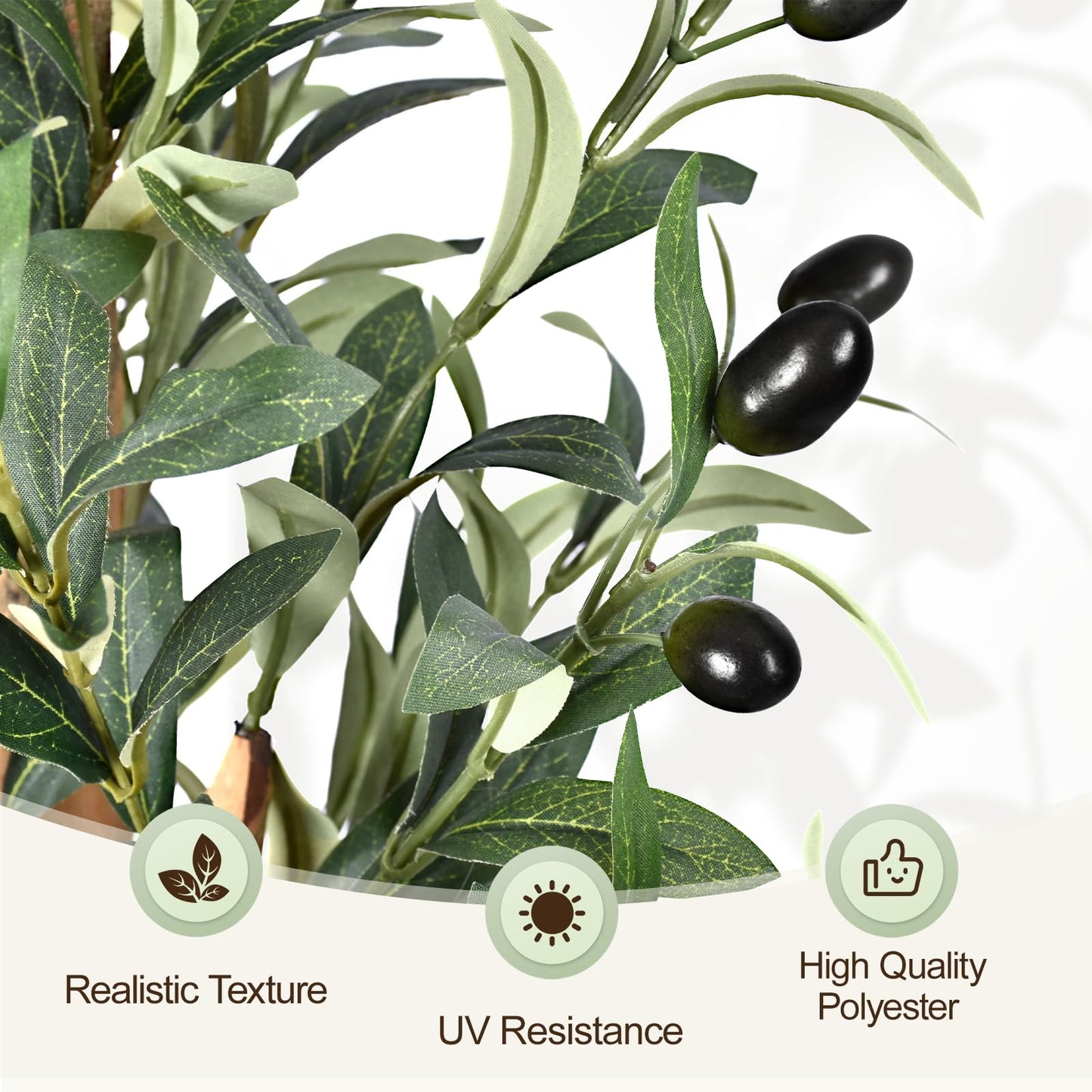 Keeplush 5ft Artificial Olive Tree, Fake Olive Tree with 420 Lifelike Olive Leaves and 30 Fruits, Faux Olive Silk Plants with Natural Wood Trunk in Pot for Living Room Bedroom Office Decor 2packs