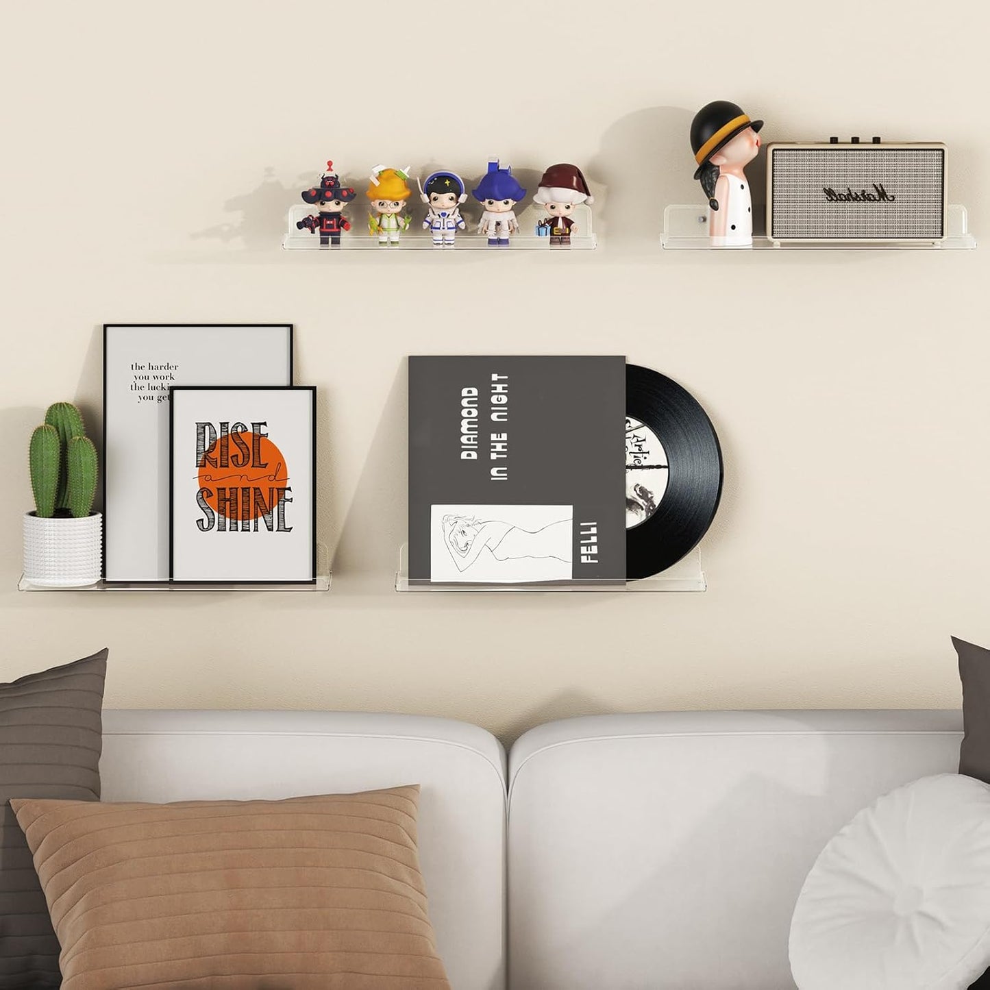 Lifewit Floating Shelves - 15" Acrylic Wall Organizer for Perfume, Makeup & Decor | Clear 6-Pack