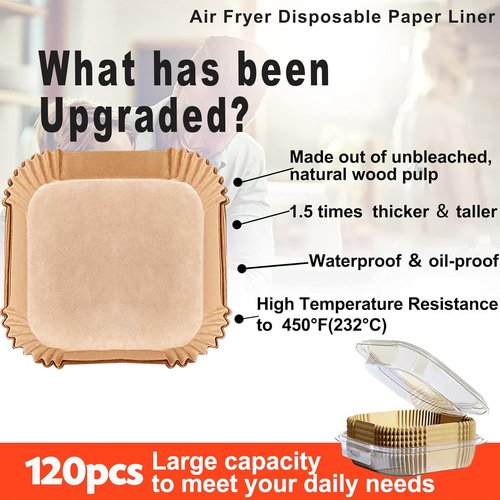 Chefman Air Fryer Liners - Disposable Non-Stick Parchment Paper for 4 Qt & 4.5 Qt Fryers | 120 Pcs Unbleached