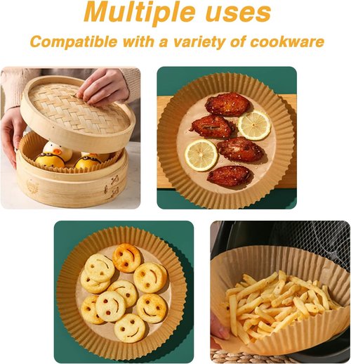 Ailun Air Fryer Paper Liners - 100PCS Non-Stick Parchment Paper | 6.5 Inch, Oil Resistant & Disposable