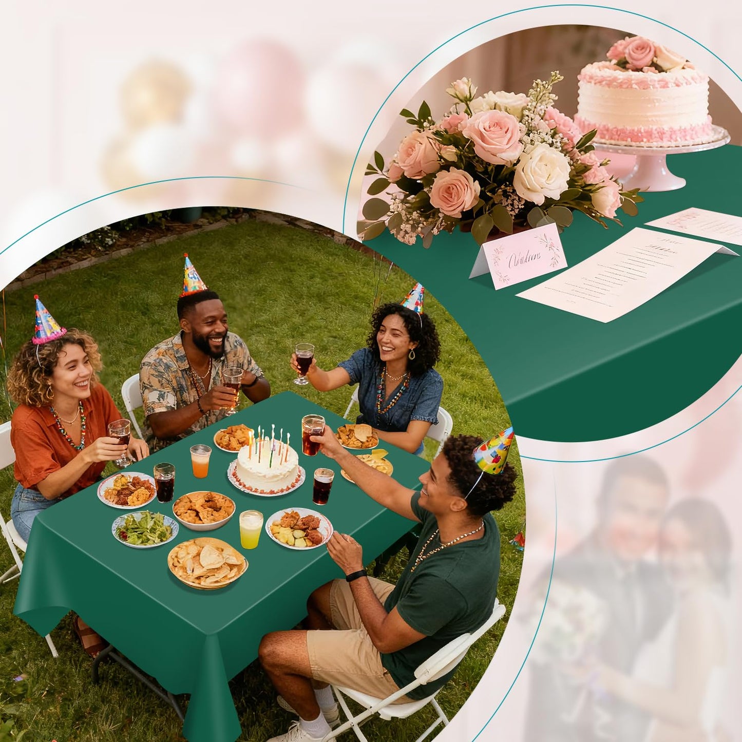 Kongdaoth Dark Green 8 Pack Plastic Tablecloth, Rectangle Tablecloths 54"x 108", Disposable Plastic Table Cover for Party Disposable Tablecloths