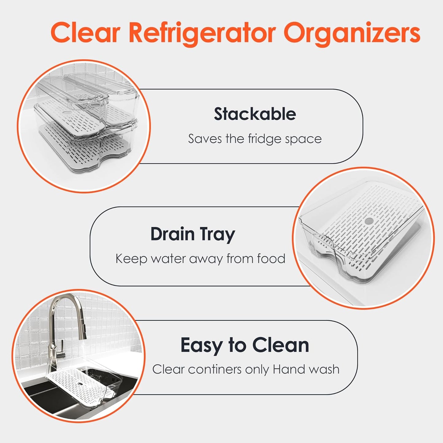 SMRCAD Fridge Organizer Bins - 6 Pack Clear Storage Containers with Lids for Kitchen & Pantry