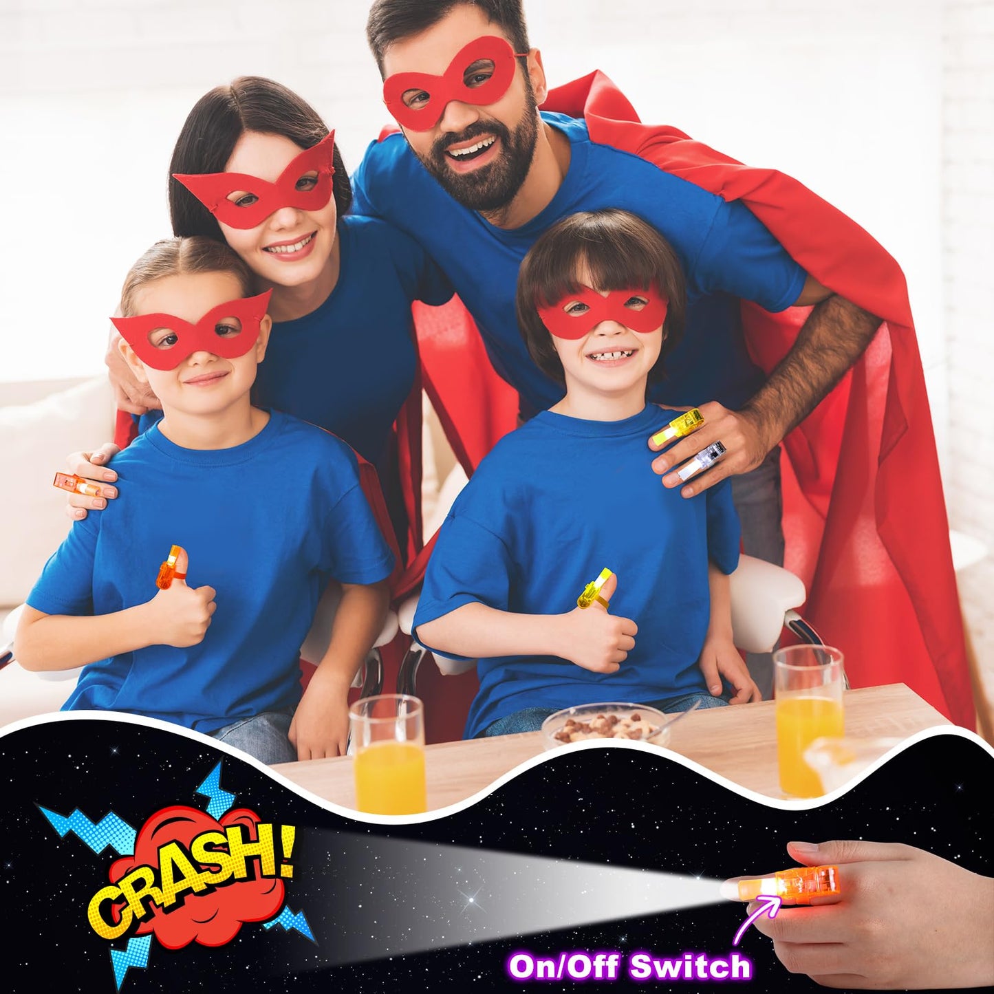SiliFine 36 Pcs Hero Theme Party Favor Hero LED Finger Lights Favor Glow in the Dark Finger Light Bulk for Birthday Goodies Bag Stuffer Reward Prizes Valentine Gifts Valentine Party Supplies Classroom