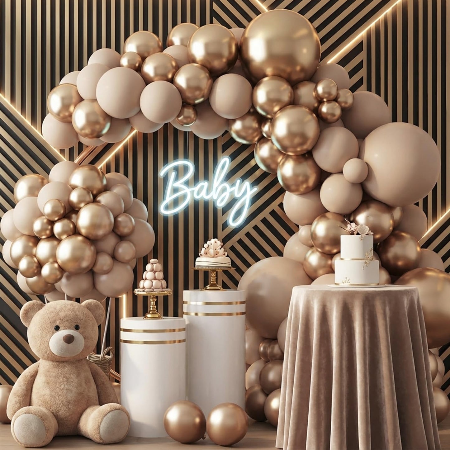 RUBFAC Chrome Gold Balloons 129pcs Different Sizes Pack of 18 12 10 5 Inch, Latex Metallic Gold Balloon Garland Arch Kit for Graduation Wedding Happy Birthday Party Decoration